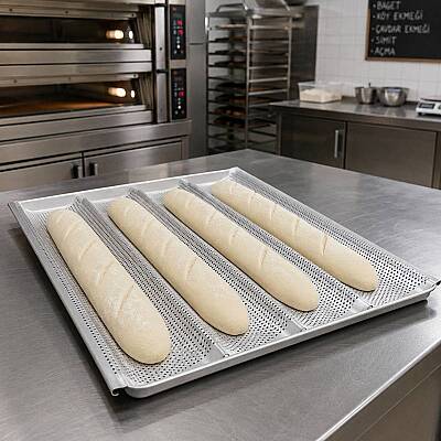 Delikli Alüminyum Baget Ekmek Tepsisi GN 1/1 32×53 cm - 4