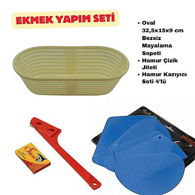 Ekmek Yapım Seti 32 cm Oval Bezli Sepetli - 1