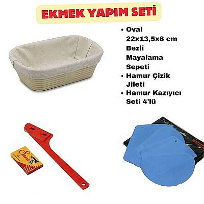 Ekmek Yapım Seti 22 cm Oval Bezli Sepetli - 1