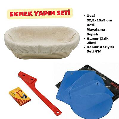 Ekmek Yapım Seti 32 cm Oval Bezli Sepetli - 1