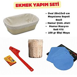Ekmek Yapım Seti 28 cm Oval Bezli Sepetli 100 gr Ekşi Mayalı - DİNC KİTCHEN