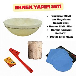 Ekmek Yapım Seti 22 cm Yuvarlak Bezli Sepetli 100 gr Ekşi Mayalı - DİNC KİTCHEN