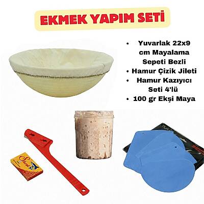 Ekmek Yapım Seti 22 cm Yuvarlak Bezli Sepetli 100 gr Ekşi Mayalı - 1