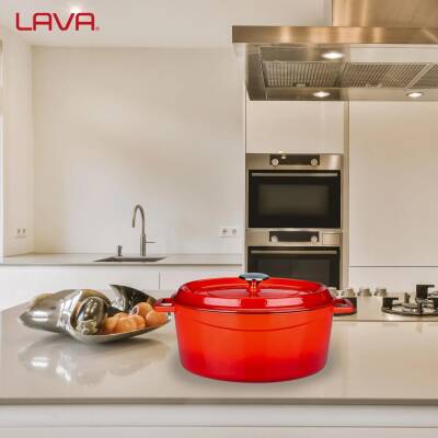 Lava Kırmızı Döküm Oval Tencere - 6