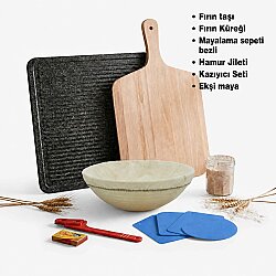 Profesyonel Ekmek Yapım Seti Full Paket 22 cm Yuvarlak Bezli Sepetli - DincKitchen