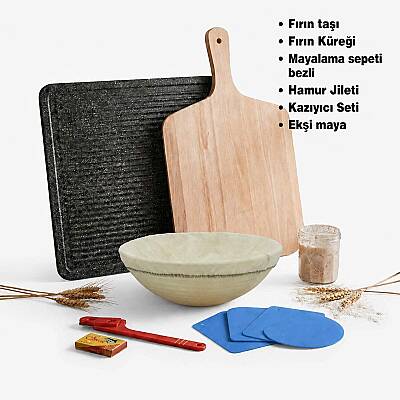 Profesyonel Ekmek Yapım Seti Full Paket 22 cm Yuvarlak Bezli Sepetli - 1