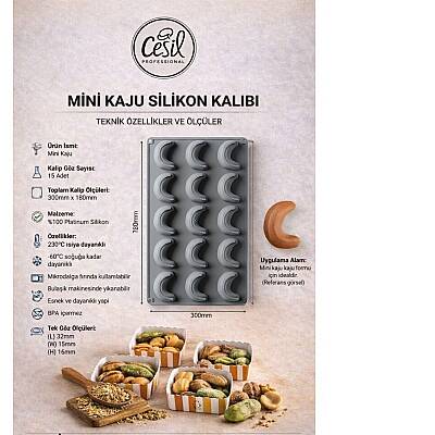 Silikon Pasta ve Kek Kalıbı - 15 Gözlü Mini Kaju Fıstığı 3D - 3