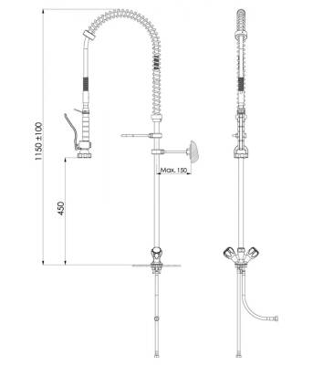Tezgahtan Çıkışlı Çift Su Girişli Ön Yıkama Duş Seti - 4