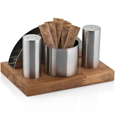 Tuzluk Takımı 4'lü Ay Peçetelikli Ahşap Standlı - PİOS